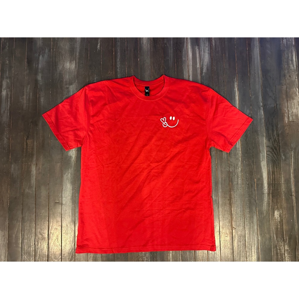 Red Smiley Face Peace Sign Graphic T-Shirt Short Sleeve
